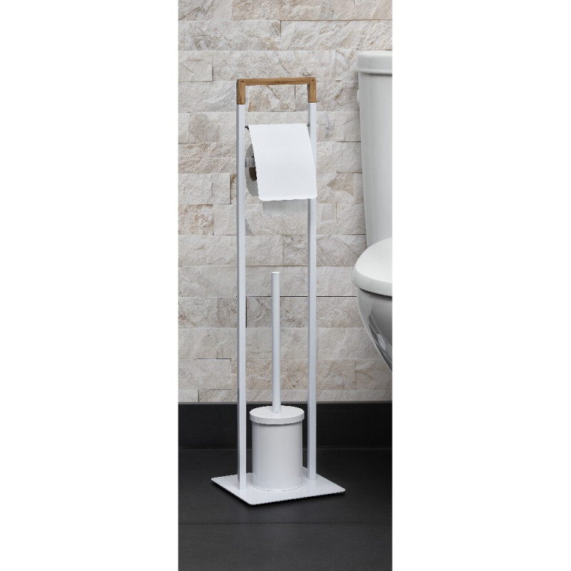 Serviteur papier WC avec brosse blanc naturel