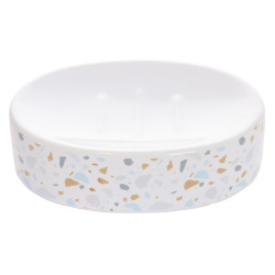 Porte-savon céramique motif terrazzo blanc et bleu 13x8,5xH3cm