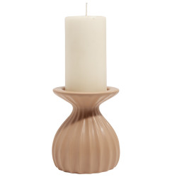 Bougeoir rond strie relief céramique marron - Ø12xH13cm